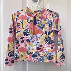 RuffleButts Tropical Flamingo Long Sleeve Rash Guard Swim Top Girls Size 4T